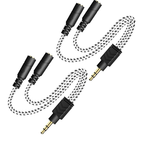 DUKABEL 2PACK Knitted 3.5mm Audio Splitter TRS 3-Pole Aux Headphone Splitter Cable for Speakers Earphones - Zebra White