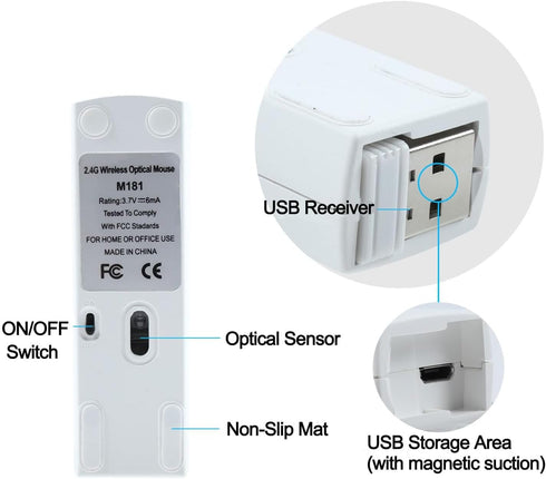 Wireless Bluetooth Mouse, Dual Mode (BT+2.4G) Noiseless Charging Mouse with Storage Case, 1200 DPI Ultra-Thin Portable