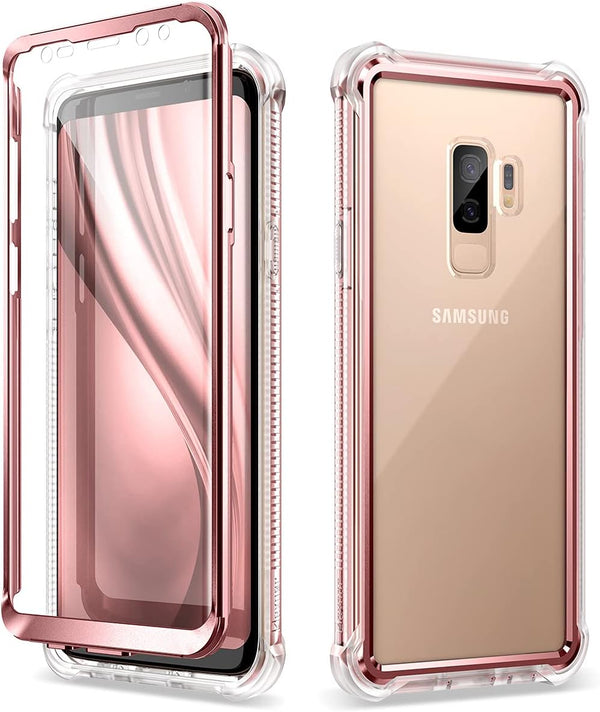 Samsung Galaxy S9 Plus Case by Dexnor, with Screen Protector, Electroplated Frame, Rugged 360 Full Body (Metallic Pink)