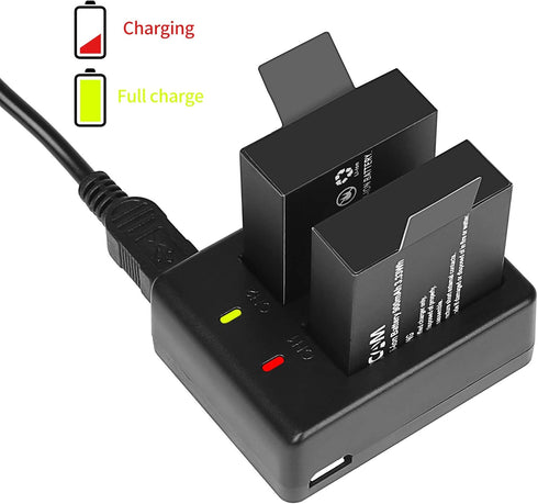 D&F Dual Battery Charger with 4 Pack Replacement Battery, 3.7V 900mAh Li-ion for SJCAM SJ4000 SJ5000 SJ6000