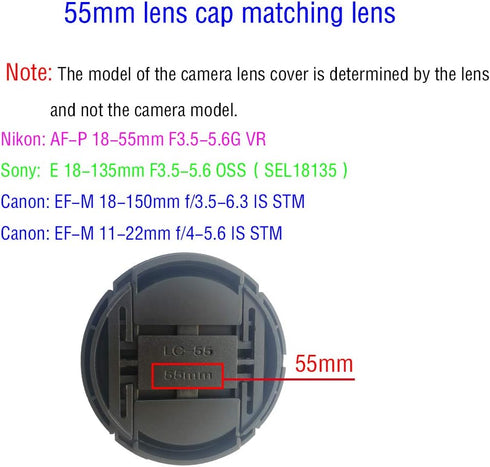 55mm Lens Cap Cover for Sigma 56mm f/1.4 DC DN, 18-50mm F2.8 DC DN, Sony FE 35mm F1.8, T* E 16-70mm f/4, 55mm Filter