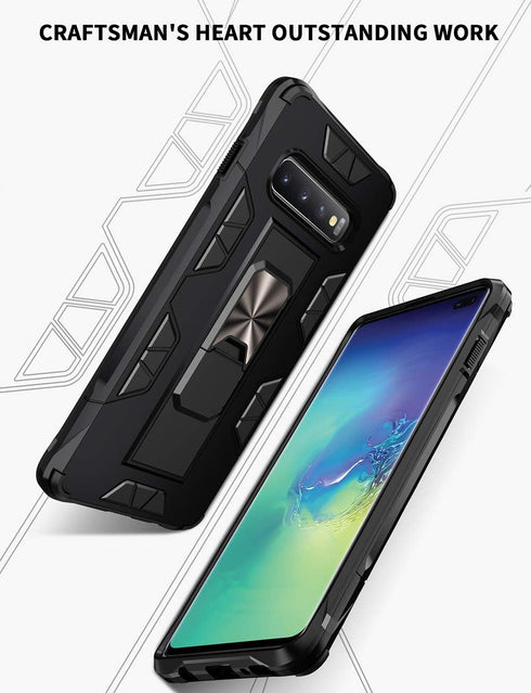Samsung Galaxy S10 Plus Case, Military Grade with Built-in Kickstand, Heavy Duty Shockproof Cover, Black