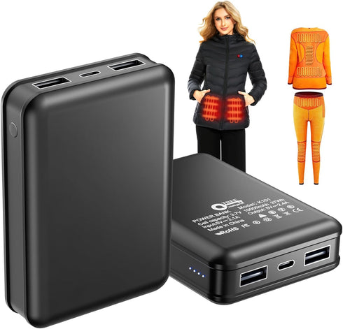 QTREE intelligence 2 Pack 5V2.4A Power Bank for Heated Jacket Vest Underwear Pants, Portable