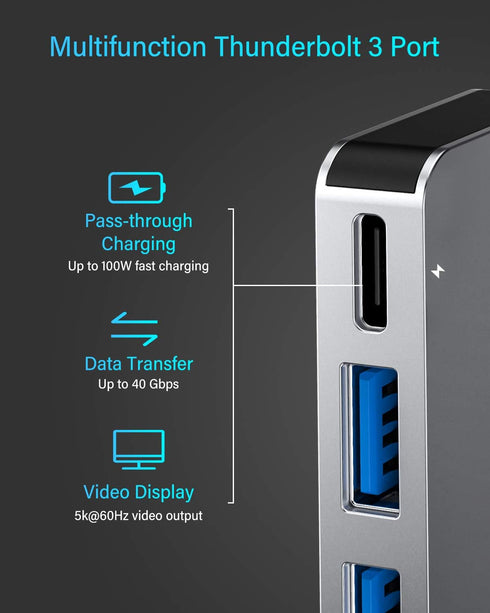 RayCue 6 in 1 USB-C Hub Adapter for MacBook Pro/Air M1 M2 M3 2023 2022 2021 with 3 USB 3.0 Ports