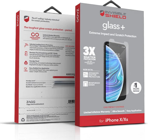 ZAGG InvisibleShield Glass+ Screen Protector – HD Tempered Glass for iPhone XS/X, 2 PACK with Easy Apply Tools