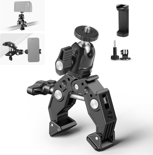 Neewer Super Clamp with Ballhead, Cold Shoe, Phone Holder, Action Camera Mount Adapter for GoPro DJI iPhone 15 Pro Max