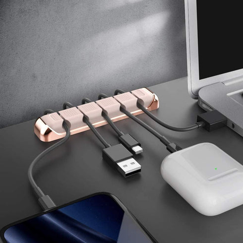 AHASTYLE 5 Slots Cable Organizer Holder, Desktop Cord Clips for USB Cable, Power Cord, Home Office (Pink)