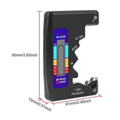2PACK BT-886 Battery Tester Checker for Battery C D 9V AA AAA 1.5V - Black
