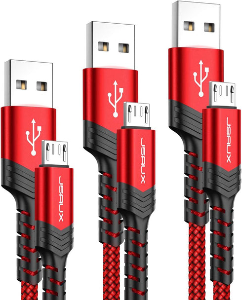 JSAUX Micro USB Charger Cable, 3-Pack (3.3ft+6.6ft+10ft) Nylon Braided Cord Compatible with Samsung Galaxy