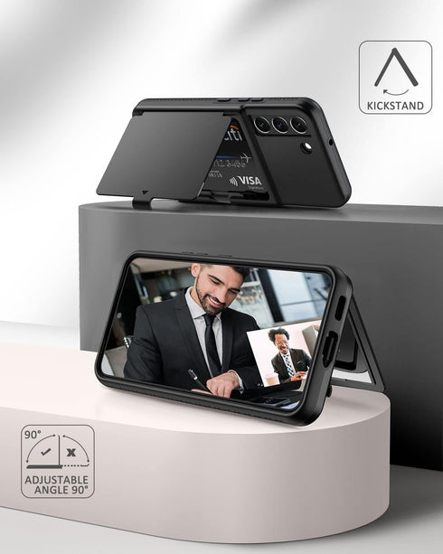 WeLoveCase Samsung Galaxy S22 Wallet Case with Credit Card Holder & Hidden Mirror, Shockproof Protection Cover (Black)