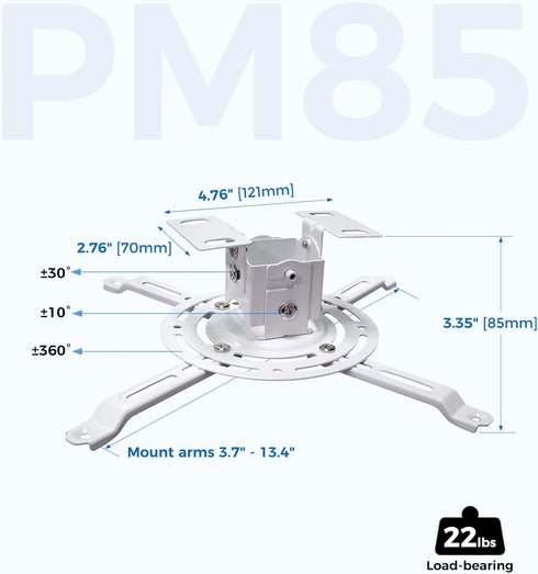 SCREEN PRO 22 lbs 360 30 3.3" Low Profile Projector Ceiling Mount Universal, Max Weight, Rotation Tilt | Universal