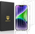 UNBREAKcable 3-Pack iPhone 14 Screen Protector, 9H Hardness, Shatterproof, HD Clear, Case Friendly, Easy Install Frame.