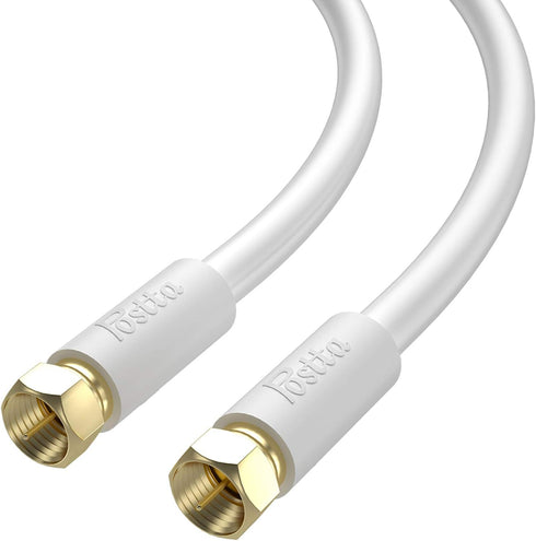 Postta Coaxial Cable (6 Feet), Triple Shielded Digital RG6 Antenna Cable with F-Male Connector Pin, White