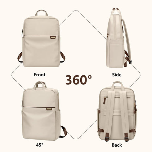 Slim Laptop Backpack for Women - Lightweight Business Computer Bag Purse for Commuting, Fits 16 Inch, Apricot