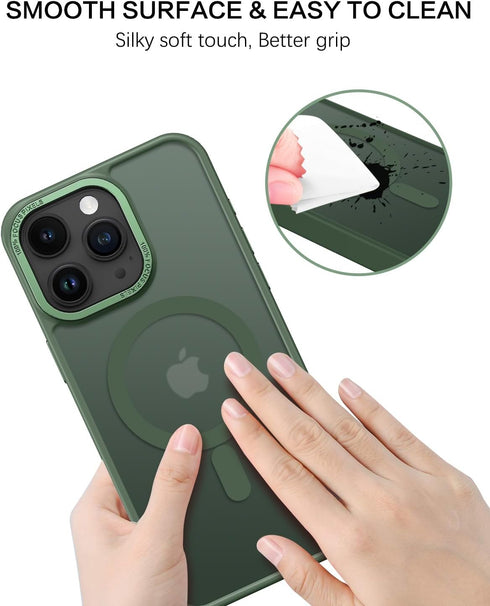 BENTOBEN iPhone 15 Pro Max Case, Dark Green Translucent Matte, Shockproof, MagSafe Compatible, 6.7" Protective Cover.