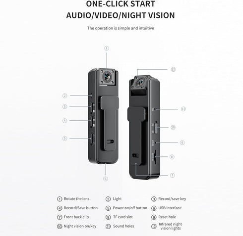 Generic 1080P (1) HD Portable Body Worn Camera Camcorder, Lightweight Wearable Body Camera with Night Vision Loop