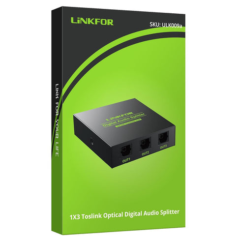 LiNKFOR Digital Optical Audio Splitter - 1x3 SPDIF Toslink Aluminum Alloy with Optical Cable Support