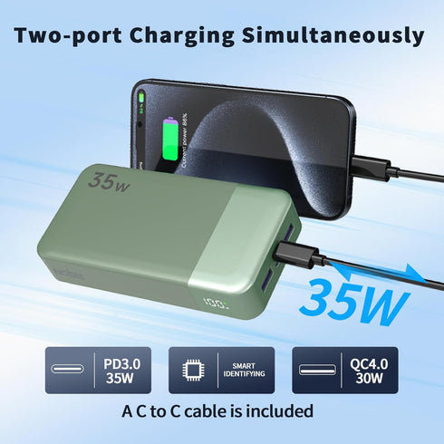 NOBIS 20000mAh 35W Pack Portable Charger, Power Bank, Power Bank Fast Charging, Battery with C to C Cable, Battery Bank