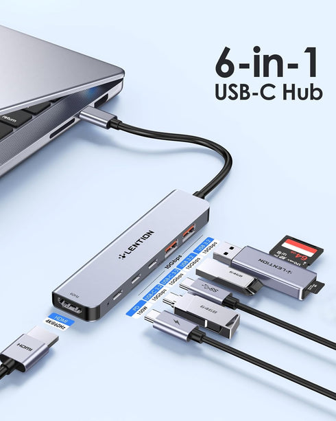 LENTION USB C Hub with 4K@60Hz HDMI, 2 USB C and 2 USB 3.2 Gen2, 10Gbps Max Data Transfer, 100W Charging for MacBook Pro