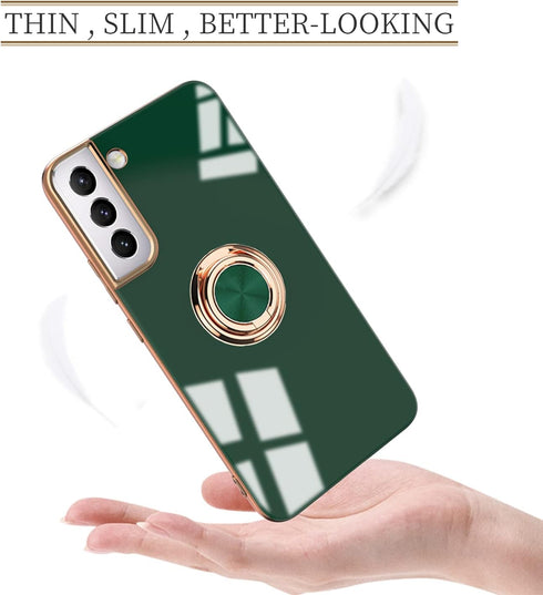 Tnarru Compatible Samsung Galaxy S22 Plus Case with Ring Holder Kickstand, Soft TPU Shockproof Protective Case (Green)