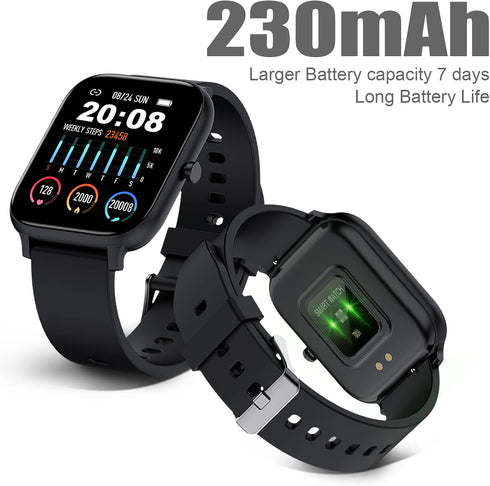 Smart Watch for Men Women, 1.69 inch Full Touch Screen, IP68 Waterproof Bluetooth Fitness Tracker (Black)