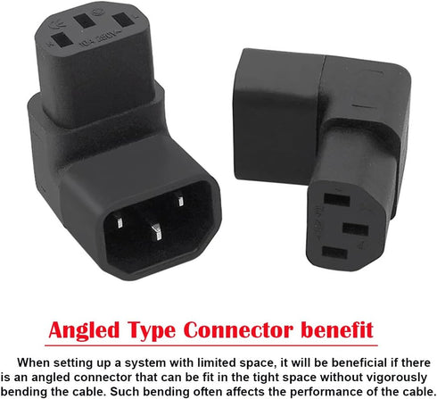 chenyang 2 Pack IEC 320 C14 to C13 Power 90 Degree Right Angled Extension Converter Connector Adapter