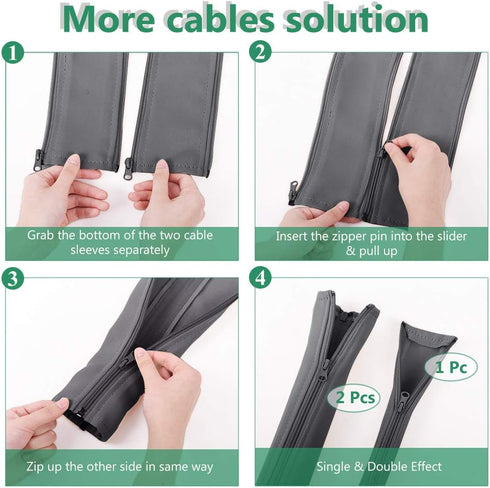StangH Cable Management Sleeve Organizer, 19 Inch Zip-up Cable Sleeve for Home and Office, 4 Pieces - Grey