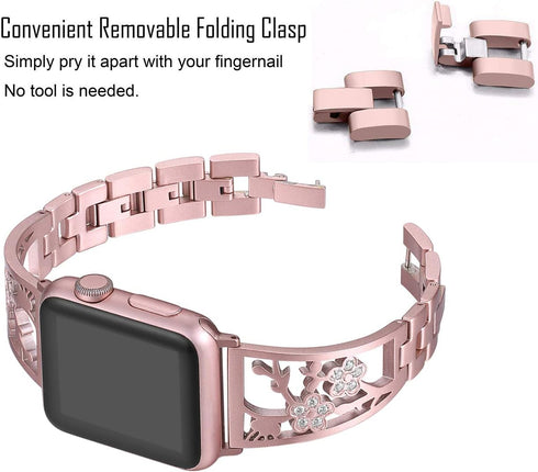 Bling Bracelets Compatible with Apple Watch Band - 46mm/45mm/44mm/42mm Stainless Steel Dressy Jewelry