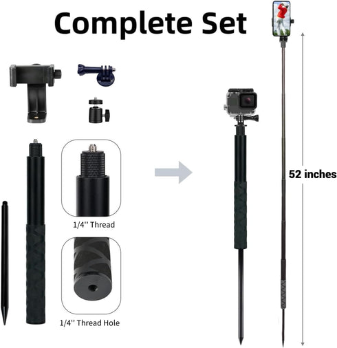 YKI 52" Golf Monopod Selfie Stick with Ground Spike Stake, Golf Swing Analyzer Phone Holder for Training Aid