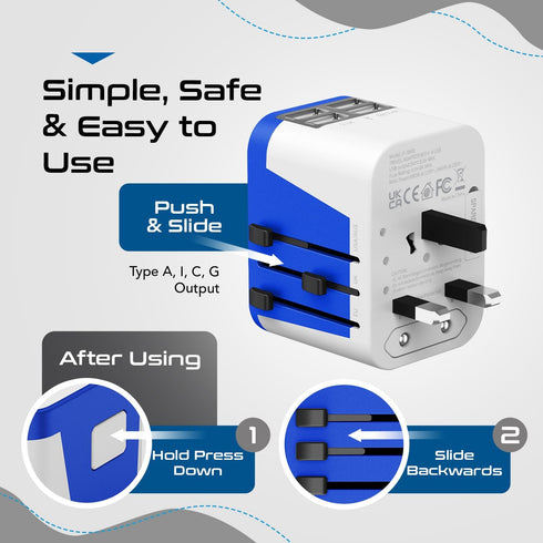 Ceptics Universal Travel Adapter Plug with 4 USB Ports - Charge Cell Phones, Smart Watches, iPhones - For International