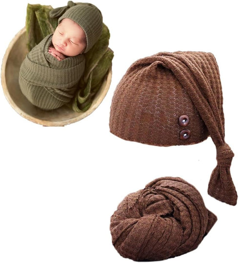 Newborn Photography Wrap Boy Girl Baby Photo Wraps, Stretch Crochet Blanket Props (Coffee)