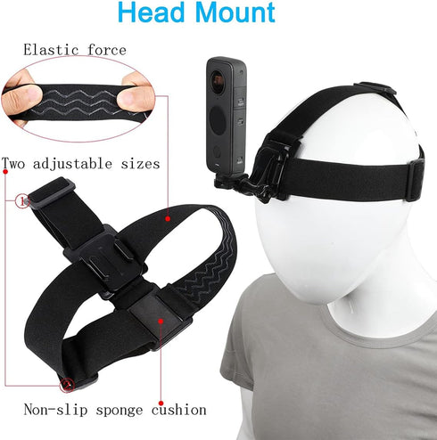 Accessories Kit for GoPro Hero 9, Insta360 One X4/X3/X2/X, Quick Release Head Strap, Chest Mount, 360 Wrist Strap