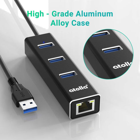 USB to Ethernet Adapter - atolla 3 Ports USB 3.0 Hub with 10/100/1000 Mbps LAN RJ45 Network Adapter
