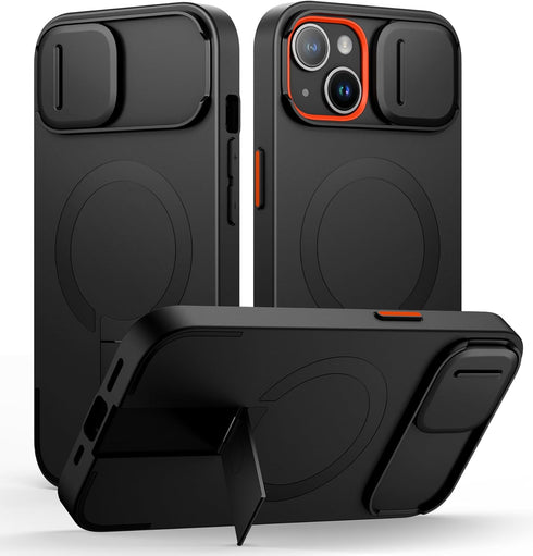 SURITCH for iPhone 15 Case with Magnetic Camera Slide Cover and Adjustable Kickstand,