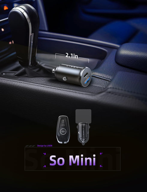 LISEN 95W USB C Car Charger Fast Charging PD65W Super Fast Charging Car Phone Charger Adapter Type C All Metal