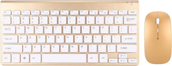 Zunate Ultra Slim Keyboard and Mouse Combo, Ergonomic Silent Mouse, Compact USB Set for PC, Laptop, Tablet (Gold)