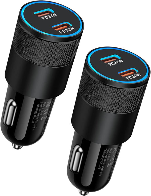 60W USB C Car Charger, 2 Pack AILKIN USB C Cigarette Lighter Adapter Fast Charging Dual Port Type C Charger Compatible