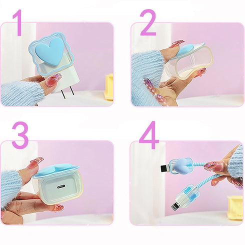 Waves Blue Heart Shape DIY 18W 20W Data Cable USB Charger Protector Line Earphone Wire Saver for iPhone XR/7/8