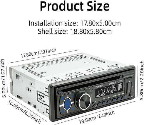 WEPARTICULAR Player,MP3 Single Din Car Stereo CD DVD USB Music Unit Car Radio,Support Bluetooth FM/RDS/USB/AM
