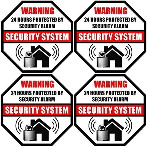 Front Self Adhesive Vinyl Outdoor/Indoor (4 Pack) 89mm X 89mm Security Burglar Alarm System Window Door Warning Alert