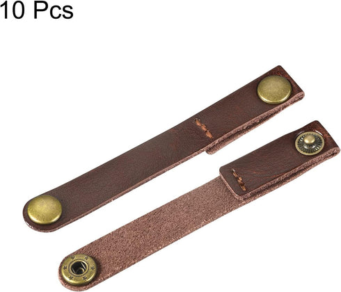 MECCANIXITY Pack of 5 Leather Cable Straps, 90x12mm Portable Cord Organizer Clips for Brown Earphone Management