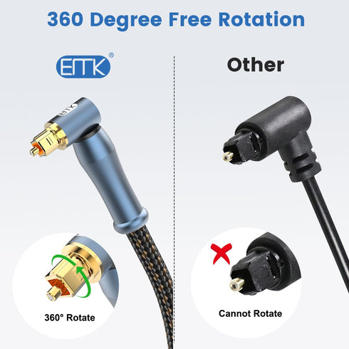 90 24K-Gold 360 PS4, (Blue,3.3ft/1m) EMK Degree Toslink Optical Cable Connector Degree Free-Rotating Plug Fiber Optic