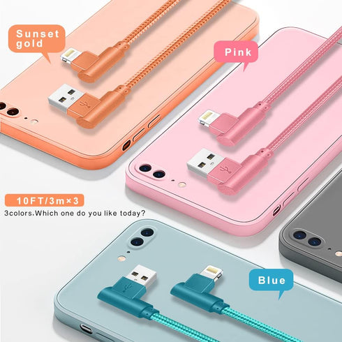 Lightning Charger, 3 Pack 6FT 90 Degree Charging Cable MFi Certified USB Lightning Cable Nylon Braided Fast Charging Cord Compatible for iPhone 14/13/12/11/X/Max/8/7/6/6S/5/5S/SE/Plus/iPad (6FT) by Exeric