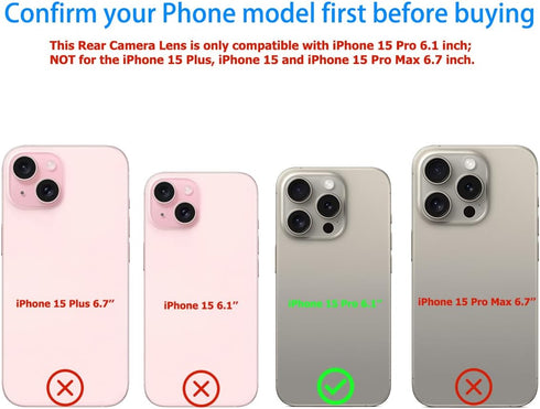 Vimour 15 Rear Camera Lens Glass Replacement for iPhone Pro Pre-Installed Adhesive with Installation Manual and Repair