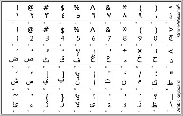 Online-Welcome Arabic Black Letters Keyboard Stickers, Transparent Background