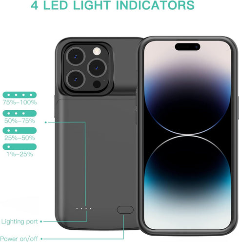 JCK Battery Case for iPhone 14 Plus/Pro Max/13 Pro Max/12 Pro Max, 7000mAh Portable Charging Case, Black