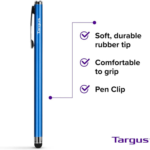 Targus - Slim Stylus Pen for Tablets, Smartphones - Compatible with Apple iPad, Samsung Galaxy & All Touchscreen Devices - Durable Rubber Tip - Metallic Blue - AMM1203US