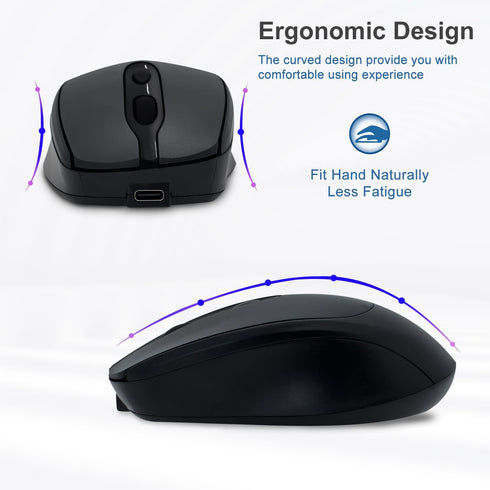 Wireless Mouse, Bluetooth 5.2 & 2.4G Dual Mode Connectivity, Ergonomic Optical Mouse for Laptop/PC/iPad/MacBook Pro