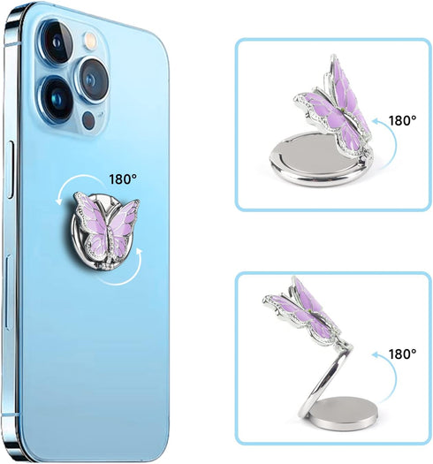 Omorro Phone Ring Holder, Bling Metal Cute Butterfly Kickstand, 360° Rotation Adjustable Grip for Smartphones