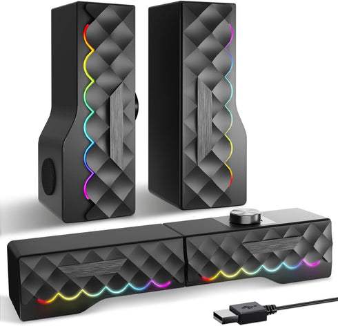 TONE JOY PC Speakers - 2 in 1 Detachable Computer Speakers with LED for